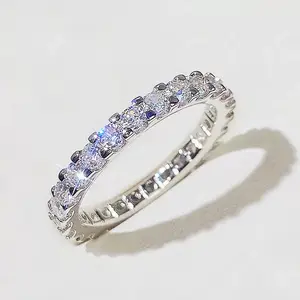 Round Zircon Wedding Band, Round Cut Zircon Promise Ring, Wedding Ring, Anniversary Gift, Full Eternity Band, perfect gift，Durable & Stylish Design, Ideal for Daily Wear.Rings for women.engagement ring for me