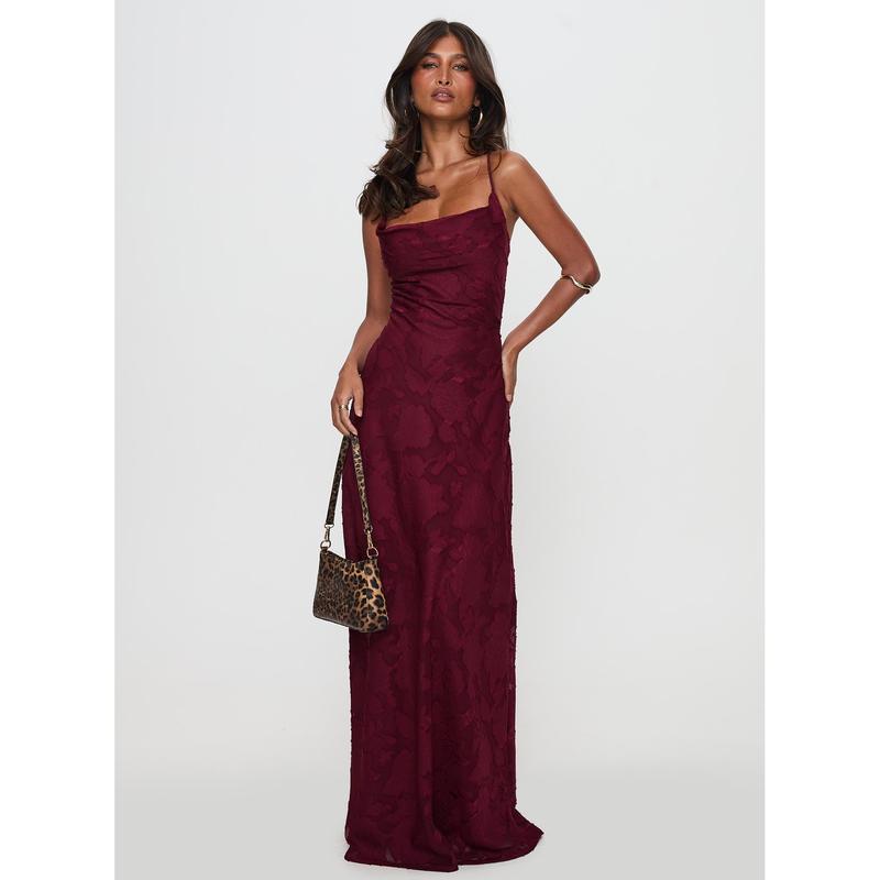 Celena Maxi Dress Burgundy Burnout
