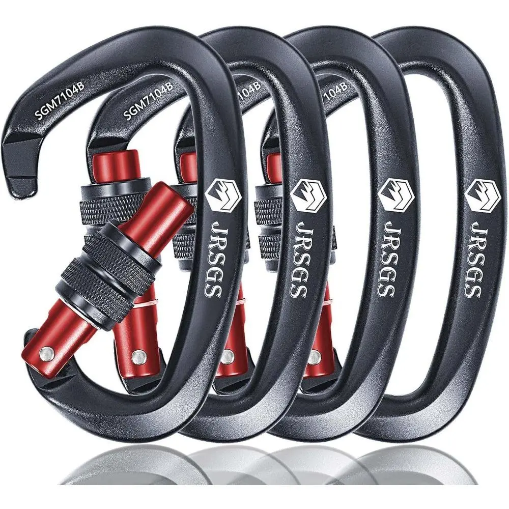 25KN D-Shape Ergo Locking Gate Carabiner Clip - UIAA Certified Aluminum Alloy Rock Climbing Equipment, Heavy-Duty Large Size with 1-Hand Grip for Climbing, Rappelling