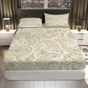 3Pcs Elegant Paisley Pattern Fitted Sheet Three Piece Set (1*Fitted Sheet+2*Pillowcases, Coreless), Holiday theme, Decorative Bedding Set, Mattress protector Soft, Breathable, Bedsheet Sets