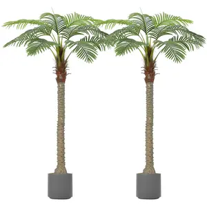 【GARVEE】2 Pack 8FT Artificial Palm Trees with Realistic PE Leaves, Sturdy Trunks, and Adjustable Fronds - Perfect Indoor/Outdoor Decor for Home, Office, Pool, and Wedding Settings