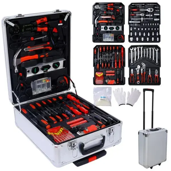 899pcs Silver Home Repair Tool Set Kit Men's Toolbox 4 Drawers for Garden Maintenance General Household Tool Kit Rolling Tool
