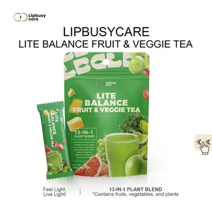 LIPBUSYCARE LITE BALANCE | Plant-Powered Fruit Tea Powder | 13 Delicious Flavors, 37kcal, 3-Second Mix | 10 Sticks
