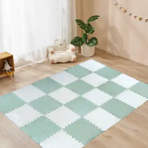 24 Pcs Thick Plush Interlocking Floor Mats, Soft Fluffy Square Puzzle Carpet, Non Slip Splicing Play Mat for Kids, Ideal for Bedroom Living Room Game Room Home Decor