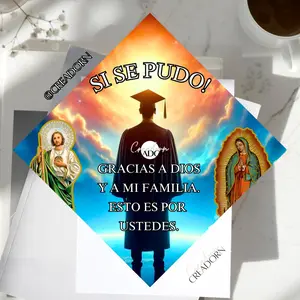 San Judas & Virgen de Guadalupe Graduation Topper, Si Se Pudo Spanish Grad Cap (Print)