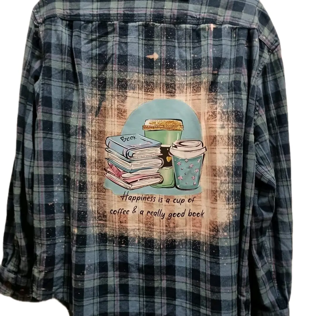 Reworked book and coffee flannel shirt