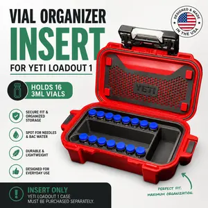 PepTray v1 - Holds 16 3ML Vials - For Yeti Loadout 1 Case - INSERT ONLY, NO YETI PRODUCTS INCLUDED.