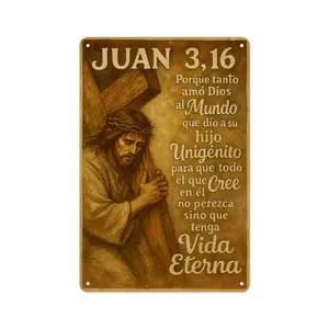 "Juan 3:16 Porque Tanto Amó Dios Al Mundo" Spanish Bible Verse Metal Sign, Christian Jesus Carrying The Cross Aluminum Wall Art, 12x8in Decor for Spanish-Speaking Homes, Church, Religious Gift