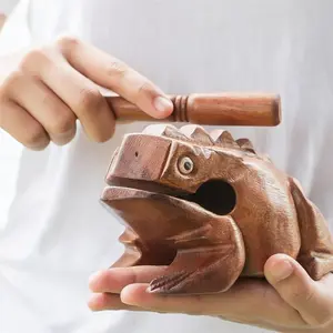 Hand Carved Wooden Frog Percussion with Stick, Natural Eco-Friendly ASMR Croaking Sound Toy, Stress Relief Musical Instrument Gift for Kids Adults