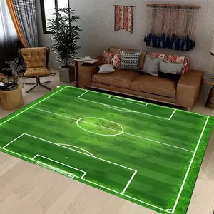 Football Field Theme Living Room Large Carpet Green Grass White Football Field Line Design Carpet Home Decoration Carpet Football Themed Rug