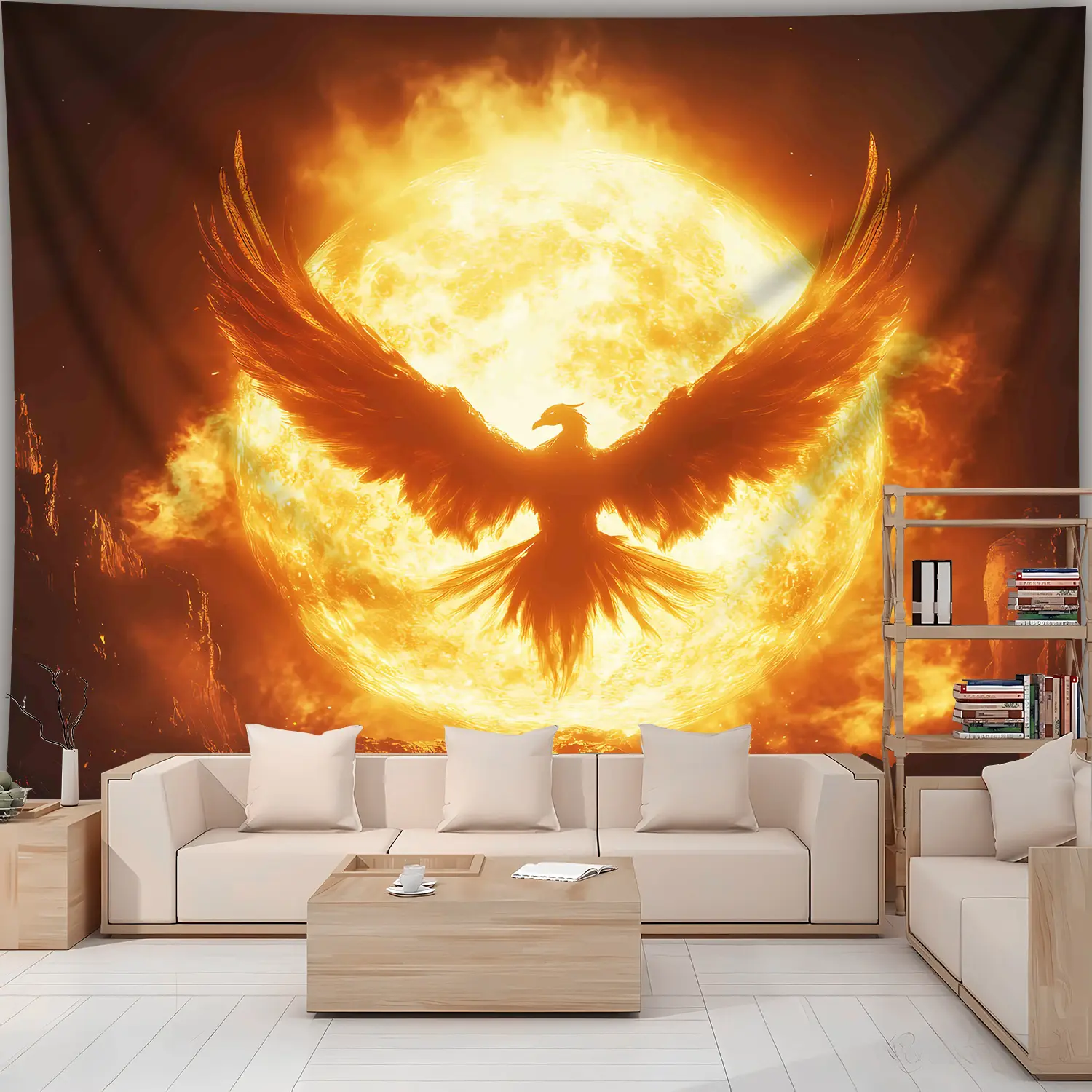 1pc - Extra Large Size - Stunning Phoenix Flame Landscape Photo Large Digital Print Tapestry, Polyester Aesthetic High-Definition Print Hanging Cloth, Living Room Bedroom Office Home Room Party Decoration, Wall Decoration, No Installation Required