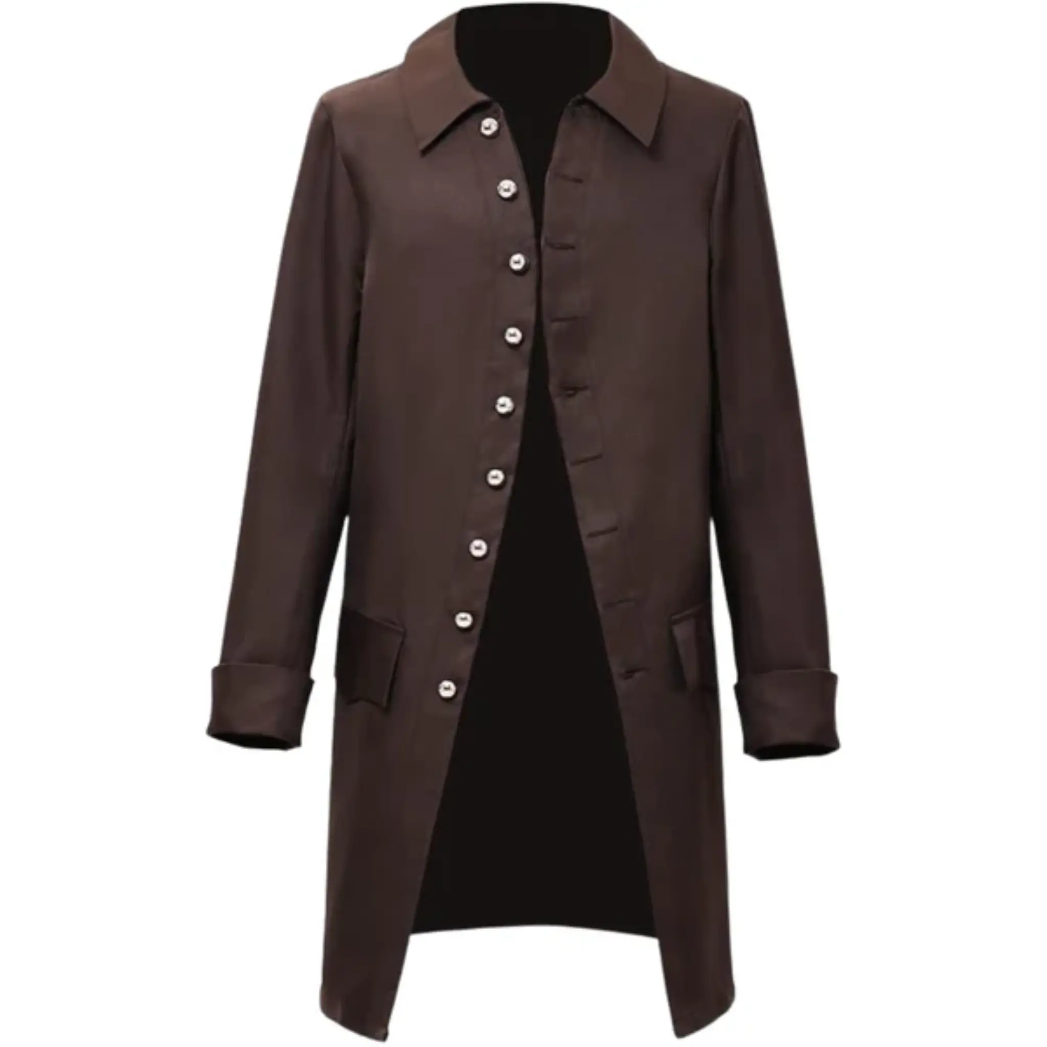 Men's Steampunk Victorian Frock Coat in Rich Brown Single-Breasted with Classic Buttons for Stylish Outfits & Historical Reenactment