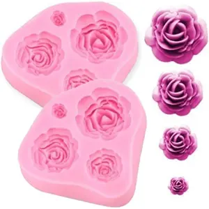 Silicone Rose Flower Cake Molds Chocolate Sugarcraft Decorating Tools for Fondant Fimo 4 Size Pink 2 Piece