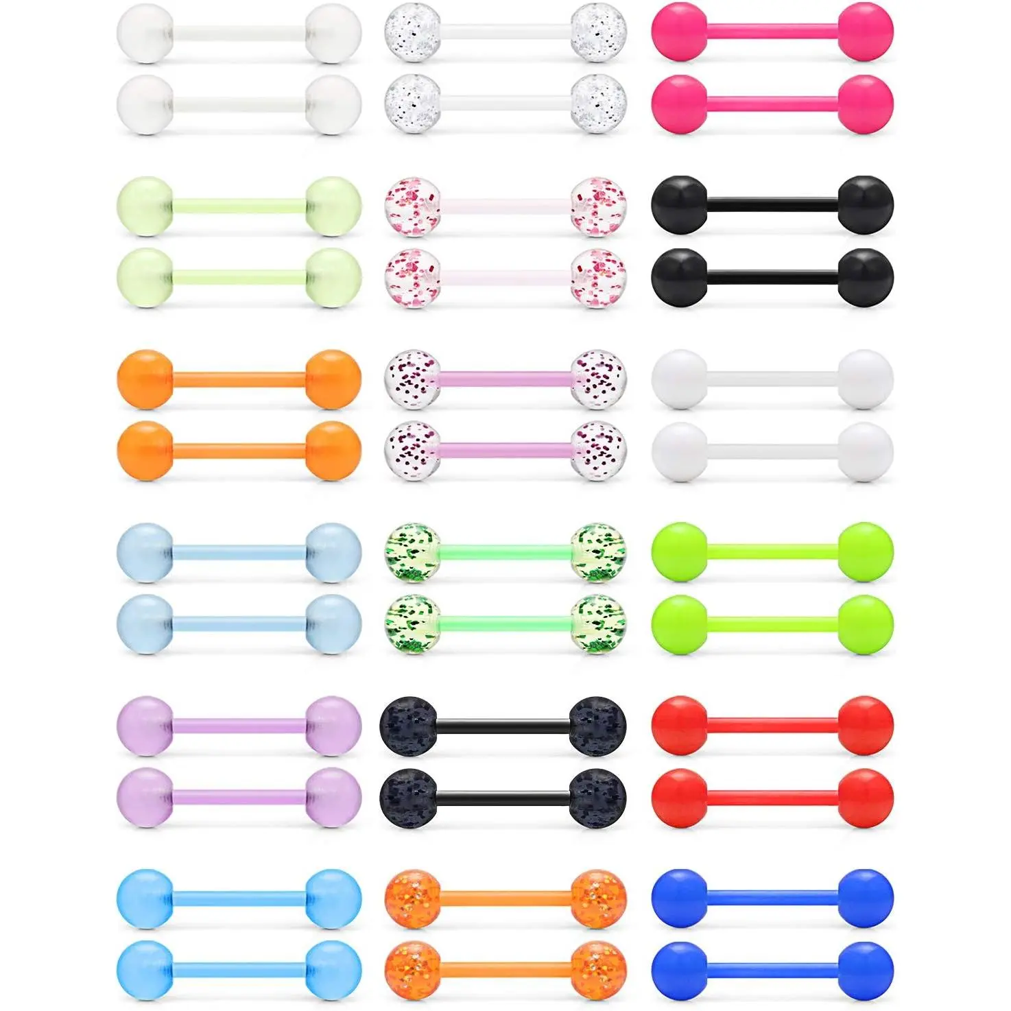 14G 16mm Glow in Dark Flexible Acrylic Straight Tongue Nipple Ring Retainer Body Piercing Jewelry for Women Men 6-36PCS