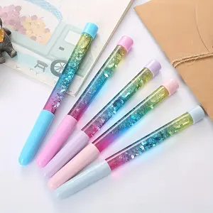 5 Pack Glitter Quicksand Gel Pens | Medium Point Quick-Drying Rollerball Pens, 0.5mm Black Ink, Cute Creative Fairy Magic Colorful Signature Pens for Girls - Plastic Material, Assorted Colors, Quicksand Effect
