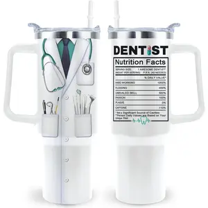 40 Oz Insulated Stainless Steel Dentist Tumbler Mug - Portable, Printed, Non-Toxic Water Bottle with Lid, Straw, Handle - Adult Gift, Kitchenware for Indoor-Outdoor Use, Non-Toxic Water Bottles