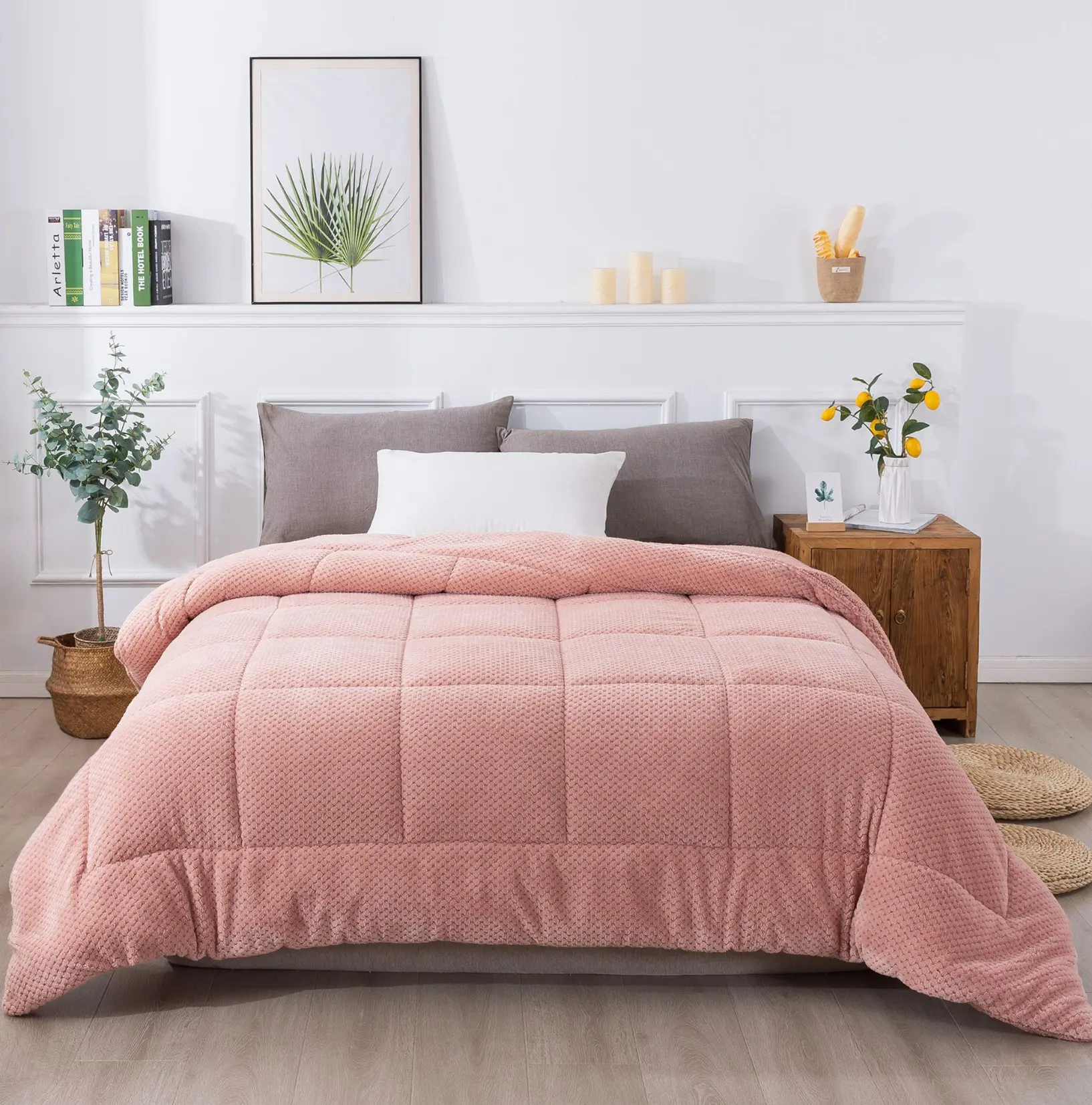 Kasentex Queen Size Reversible Plush Sherpa-Faux Fur Duvet Set - Breathable, Box Stitched, Cozy Warm, Super Fluffy, Machine Washable, Ideal Mom Gift, Breathable Duvet Set, Super Fluffy Duvet