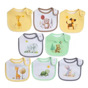 8-Pack Leakproof Baby Bibs for Boys & Girls, Cartoon Print Cotton Drool Bibs with Adjustable Snaps, Waterproof Feeding & Teething Bib Set for Newborns & Toddlers