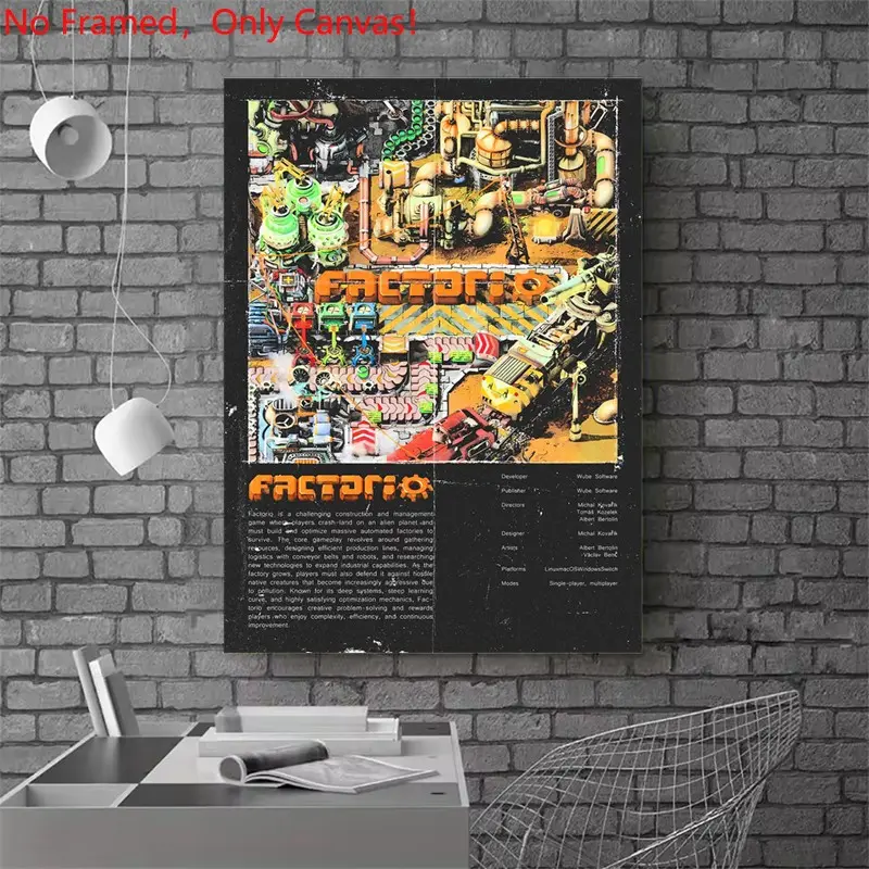 1 piece/set frameless canvas painting print poster, Game Poster art，Factorio Game，a perfect gift for Video games loves, ideal gift for bedroom, living room, dorm hallway, kitchen, mural, wall decoration, room decor