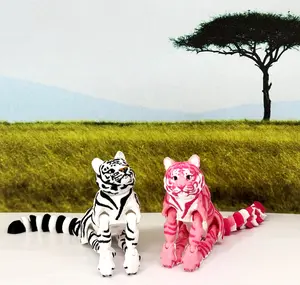 2pcs Articulated Tigers, 3D Printed Wild Animal Fidget Toy, White and Pink Tigers 6.5 Inches Executive Desk Toy