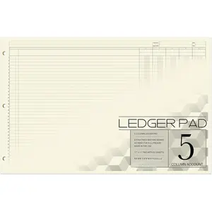Ledger Pad/Large 5 Column Accounting Ledger Columnar (Five Columns) Pads - 17" x 11", 50 Pages, Notepad Landscape Format (PAD-050-CLCPD3(17x11-Ledger-5)-AX)