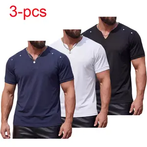 Men’s summer 3-pack casual solid-color V-neck short sleeves, lightweight breathable fabric, comfortable, stylish, and versatile—perfect for everyday or outdoor wear #SummerVibes