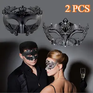 Masquerade Masks for Couple - Roman Greek Man Mask & Venetian Metal Women Mask for Masquerade Ball Mardi Gras