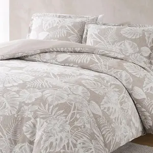Lush Decor Bali Tropical Leaves Gauze Jacquard Duvet Cover Set - 3 Piece Cotton Blend with Palm Leaf Print for Boho Coastal Style - OEKO-TEX Certified & Machine Washable
