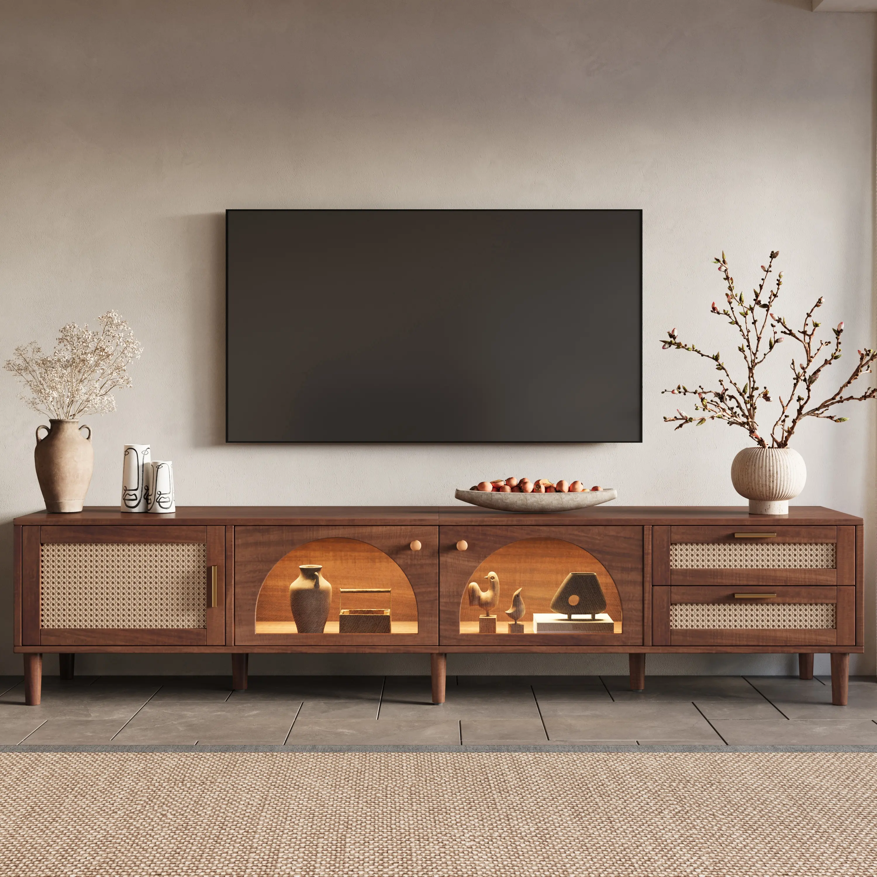 86 inch TV Stand for TVs up to 90", Entertainment Center with App Controlled LED Lights, 2 Drawers & Glass Door Storage, Modern Media Console for Living Room, Floor Tv Stand, Tv Consoles Cabinet