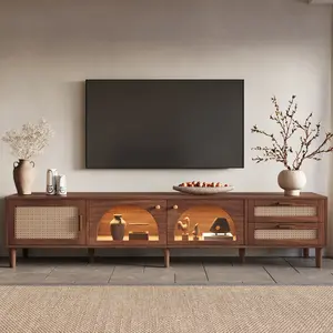 86 inch TV Stand for TVs up to 90", Entertainment Center with App Controlled LED Lights, 2 Drawers & Glass Door Storage, Modern Media Console for Living Room, Floor Tv Stand, Tv Consoles Cabinet
