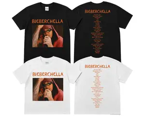 [ 50% Flash Sale ] 2 Sides Coachella JB Heart Black Shirt, Retro Concert Tee, Y2K Swag Shirt, Pop Star Graphic Tee, Casual Streetwear