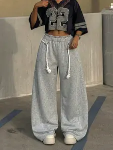 Women's Wide Leg Sweatpants Comfortable Casual Drawstring Joggers Soft Grey Lounge Pants for Women Stylish High Waist Sweatpants with Pockets and Elastic Waistband Relaxed Fit Athletic Sweatpants Perfect for Home Leisure and Sportswear Womenswear