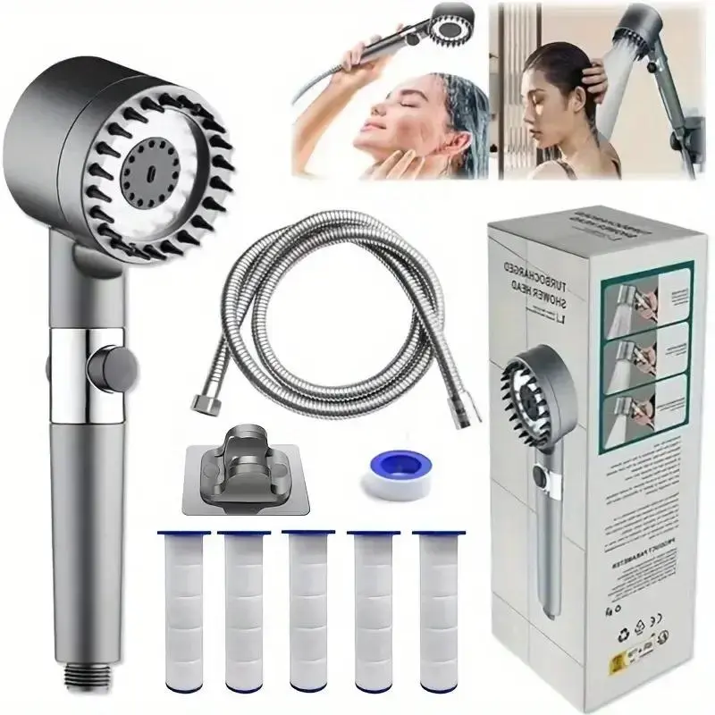 Multi-setting High Pressure Shower Set, Handheld Rain Shower Combination with 3-Speed Adjustable Head & 5 Filters for Enhanced Water Quality Easy Install Wall-Mounted Leak-Proof Design