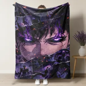 Solo Leveling "Purple Demon Eyes" Flannel Blanket,Sung Jin-Woo Close-Up Art Print, Epic Anime Plush Throw Blanket,Must-Have for Manhwa Fans,Cozy Gamer Throw for Bedroom
