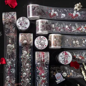 Gothic Rose Series Pet Decorative Tape Roll, Dark Night Theme Stationery & Water Bottle Decoration Sticker, Ideal for Scrapbooking, Diy Sticker