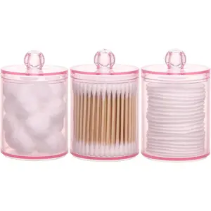3 Pack  Swab Ball Pad Holder, 10 Oz Qtip  Jar  Makeup Organizer, Bathroom Containers Dispenser
