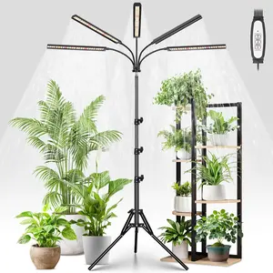 Grow Lights for Indoor Plants with Stand, Full Lights for Indoor Growing with Flexible Gooseneck, Five-Head Grow Lamp with 4/8/12H Timer & 4 Brightness Levels