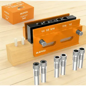 Adjustable Doweling Jig Kit With 6 Drill Guide Bushings, Self Centering Drill Jig For Straight Holes, Adjustable Width Drilling Guide For Woodworking, Power Tool Accessory For Precise Joinery, Reusable Biscuit Joiner Set With Multiple Bushings