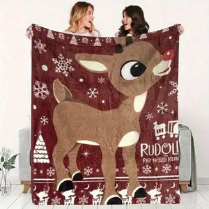 Rudolph Red Nosed Reindeer Christmas Blanket Ultra Soft Flannel 280GSM Cozy Warm Lightweight Knitted HD Digital Print Bedroom Couch Sofa Throw Decor Machine Washable All Season Holiday Birthday Gift for Fans Kids Animal Theme