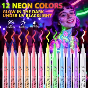 New Fluorescent Night Glow Face Paint Pen Set, 12 Pieces, Light Activated Washable Body Paint Pens, Festival Gift Party Favors Valentine's Day