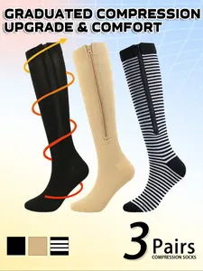 3 Pairs Open Toe Zipper Copper Wellow Compression Socks Women Men 15-20 mmhg Knee High Pregnant Nurses Pregnancy Maternity Medical Cute Sports Gold Fit Cycling Medias de Para Mujer Adult Support Hose Circulation Long Womans