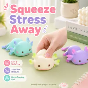 Cute Axolotl Squishy Toy Ultra Soft Slow Rise Party Supplies, Smooth Matte Squeeze Fidget for Stress Relief, Kids Birthday Party Favors Goodie Bag Fillers, Novelty Animal Sensory Desk Toy Gift Party Activities Supplies Manual Jar and Lid Opener