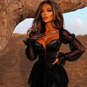 Luxury Black Corset Mini Dress – Lace Sleeve Evening Edition