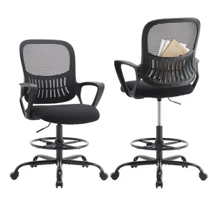 Ergonomic Drawing Standing Chair with Flip-Up Armrests and Adjustable Footring Countertop Home Office Chair for Bar Height Desks