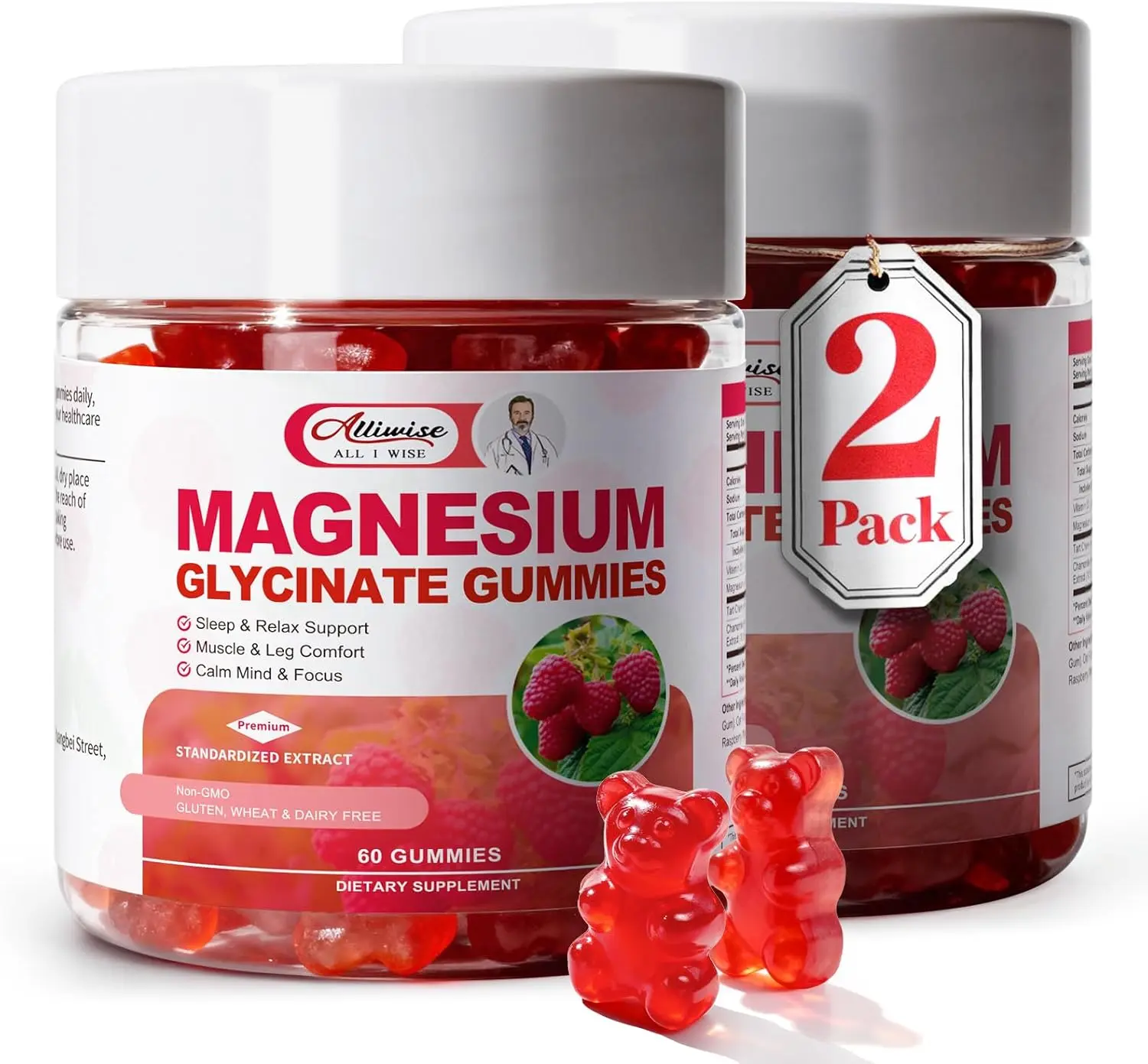 2pack Magnesium Glycinate Gummies 600mg,Magnesium Gummies Sleep & Calm | With Vitamin D3, Tart Cherry & Chamomile for Calm Support, Easy-to-Take Clump-Resistant Formula, Third-Party Tested