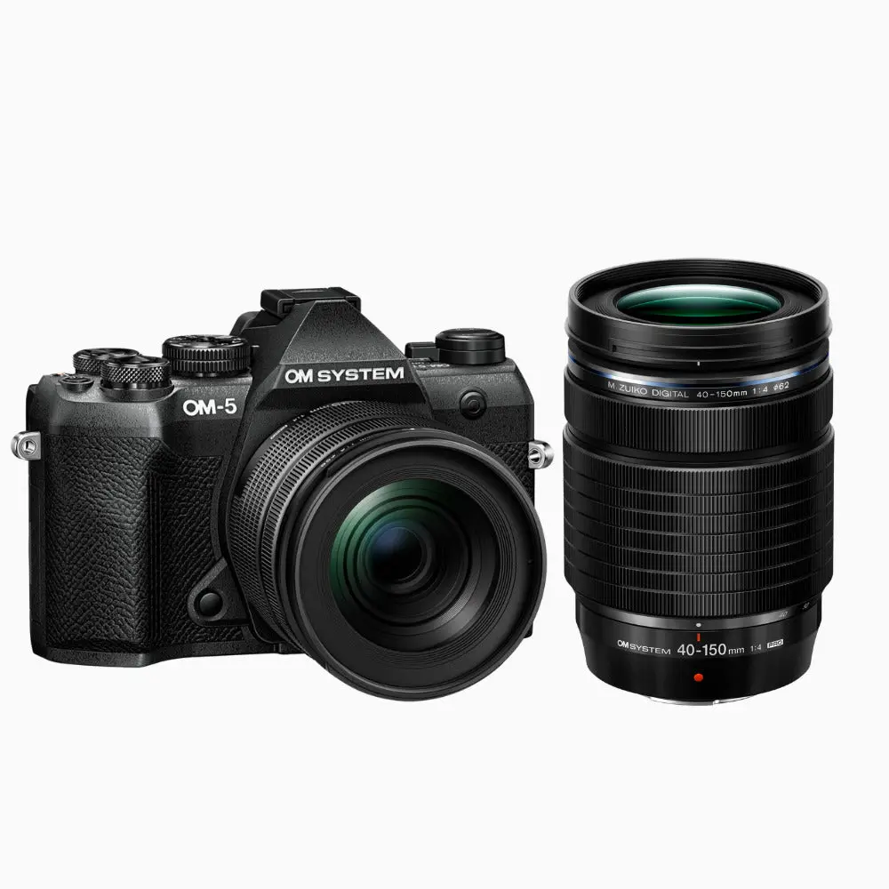 OM SYSTEM OM-5 Mark II Camera with 12-45mm f/4 Lens (Black) & 40-150mm f/4 Lens
