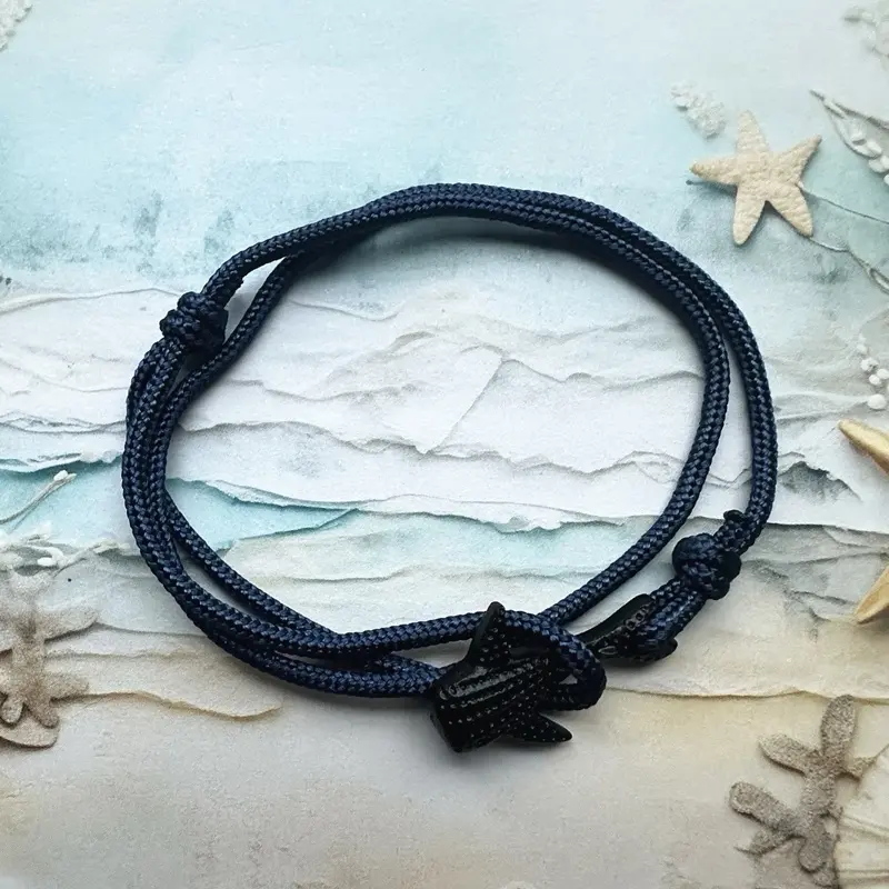 Black Whale Shark Adjustable Nylon Cord Bracelet - Nautical Wristband