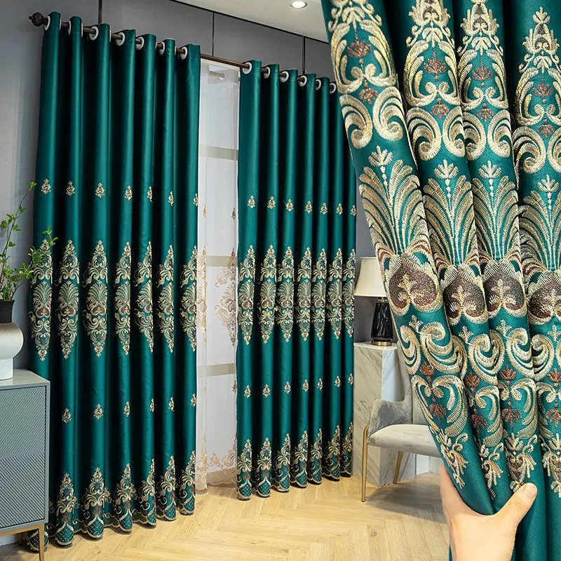 European Style Thick Embroidered Curtains, Full Light Blocking Insulated Ready Made Window Drapes for Bedroom Living Room, Luxurious Lightweight Design, Decorative Curtains, Thermal Insulated Curtain, Home Decoration Curtain