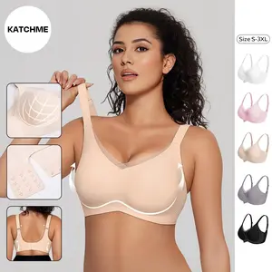 KatchMe Women's Elegant Solid Color Wide Strap Seamless Push-Up Wirefree Bra, Non-Wired 3/4Coverage Breathable Underwear, Smoothing Bralette