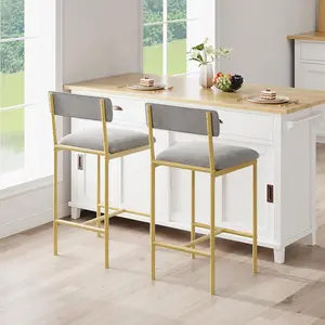 Bar Stools Set of 2, PU Upholstered Bar Chair with Backrest & Footrest, Counter Height Barstools, Kitchen Breakfast Stool Chairs for Kitchen Apartment